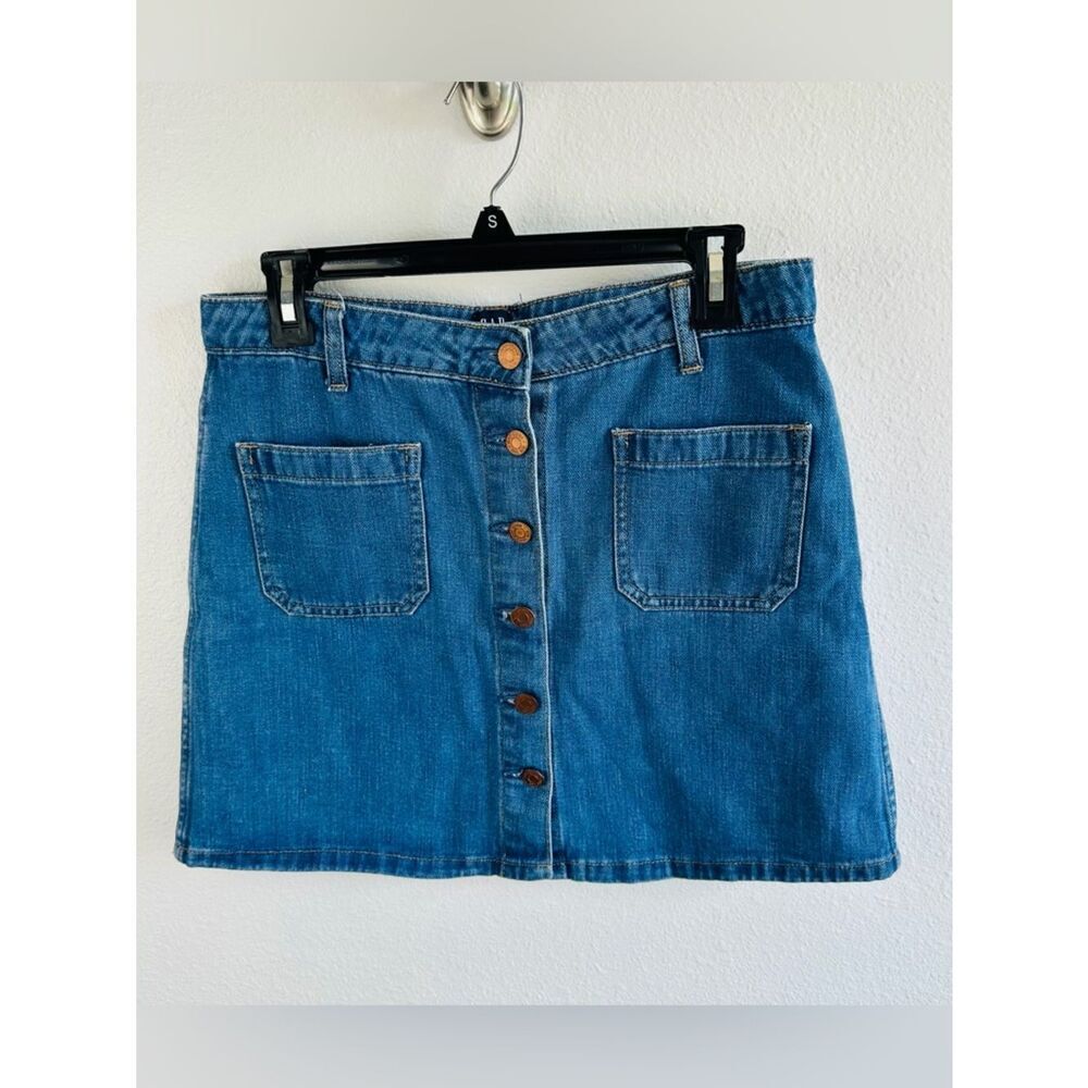 Gap Button Front Patch Pocket Denim Mini Skirt Size 28